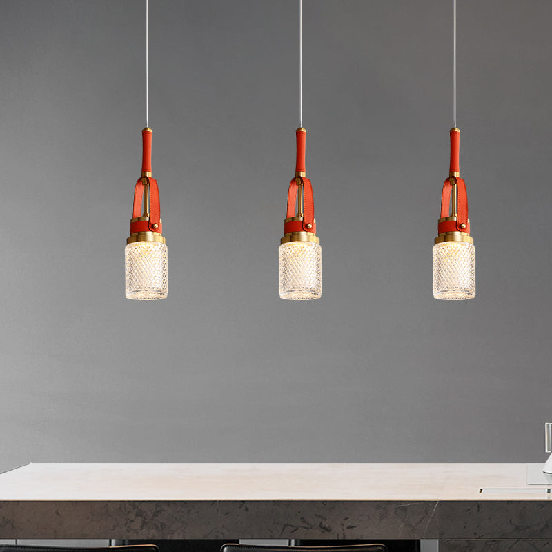 Modern Creative red leather rectangle chandelier