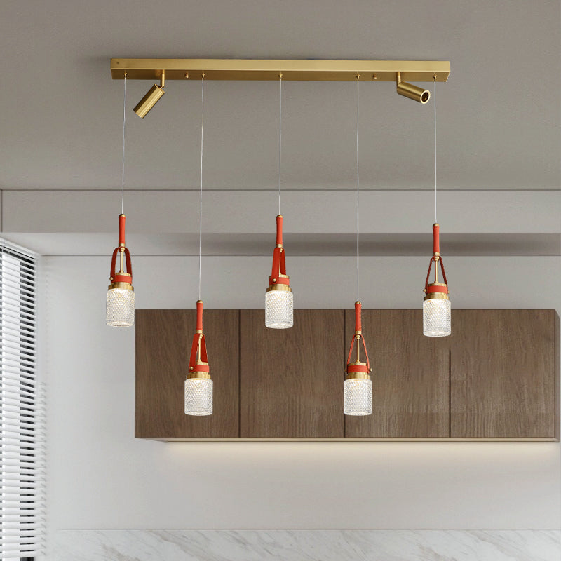 Modern Creative red leather rectangle chandelier