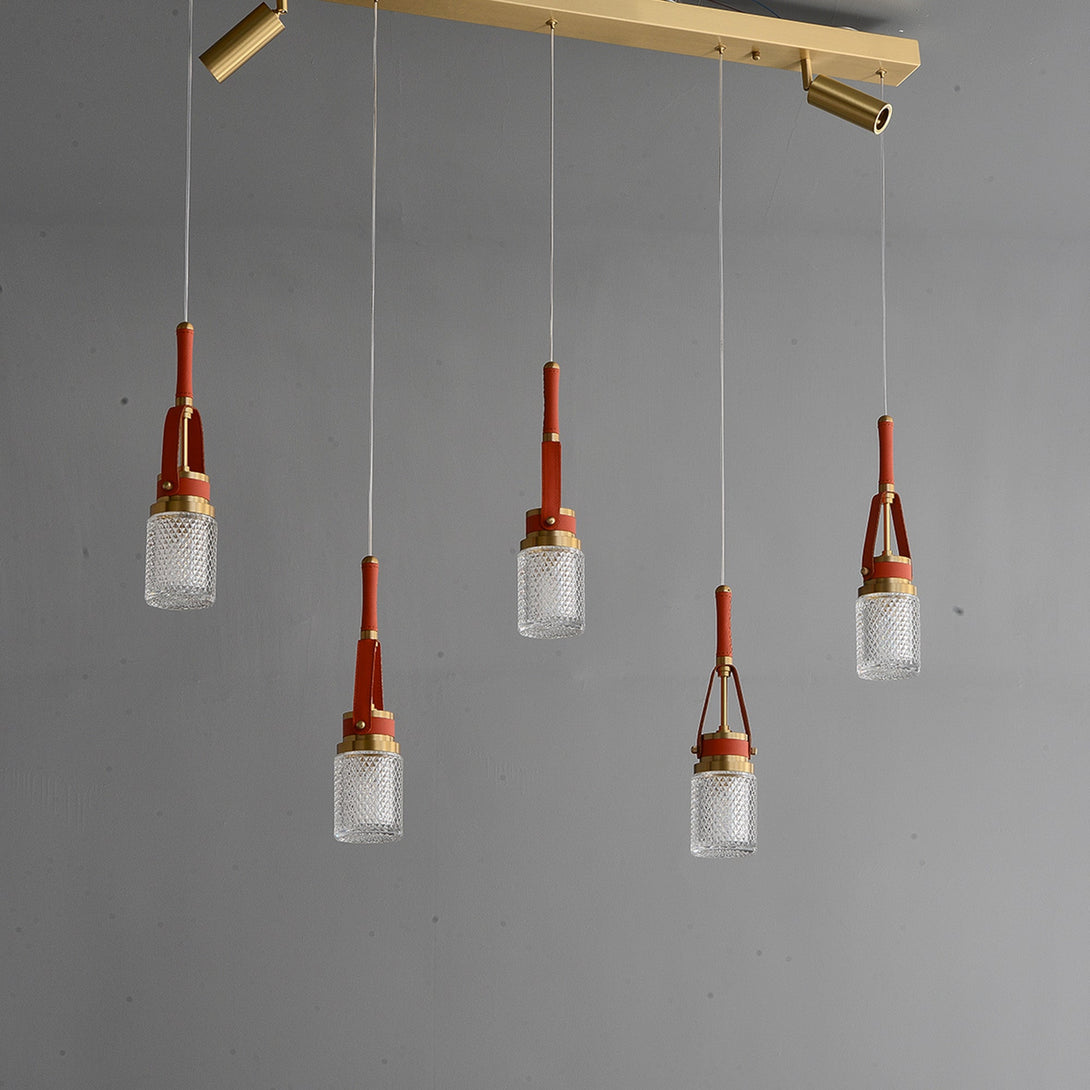 Modern Creative red leather rectangle chandelier