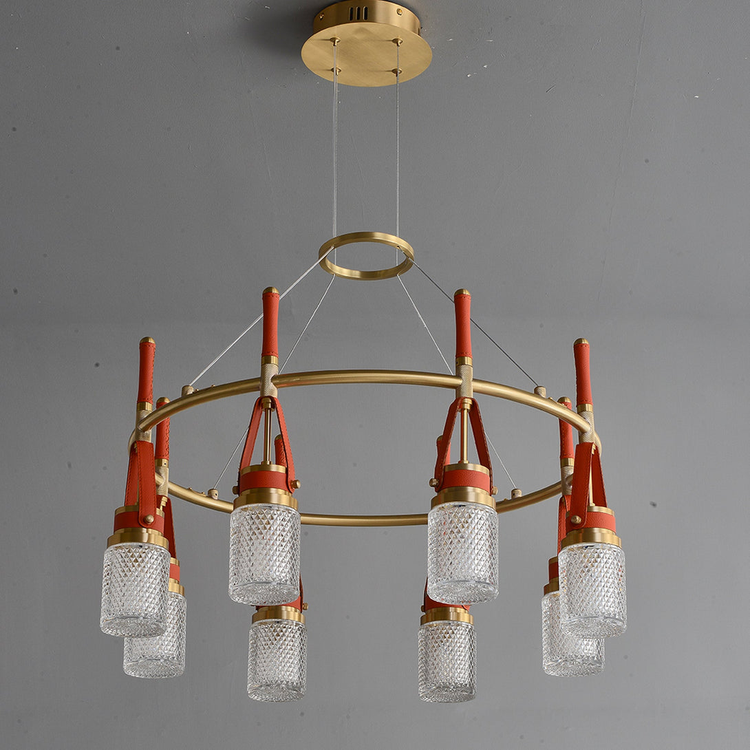 Luxury  Full Copper Red Leather Chandelier