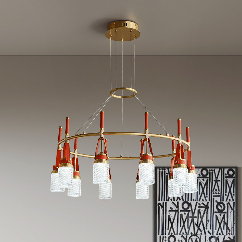 Luxury  Full Copper Red Leather Chandelier