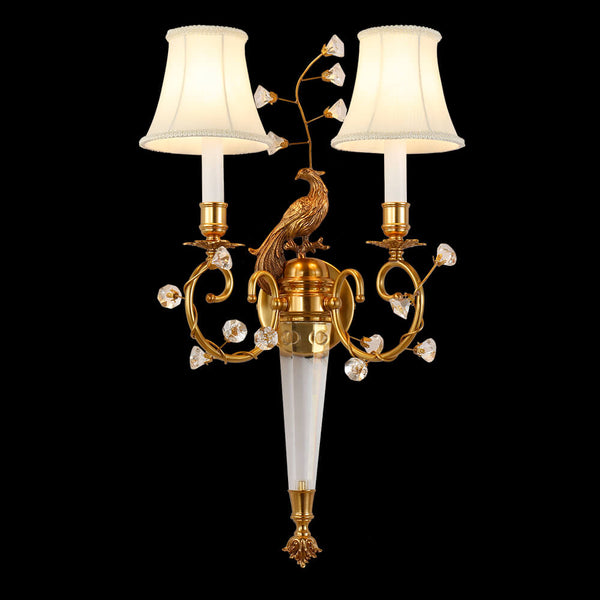 2 Lights French Retro Brass Wall Sconce Antique Bird Wall Lamp