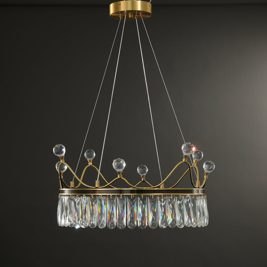 Modern Creative Crown Crystal Round Golden Lamp Body Modern Chandelier