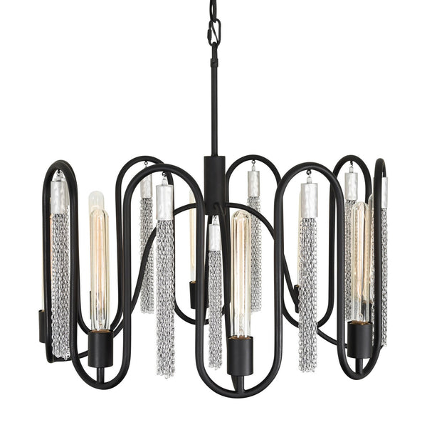 Daisy  Eight Light Pendant In Matte Black/Painted Chrome