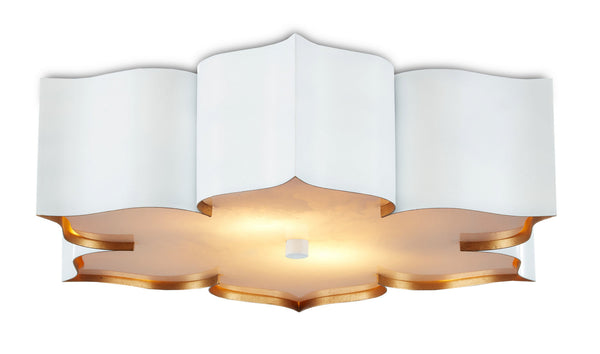 Currey and Company Grand Lotus Two Light Flush Mount In Sugar White/ Contemporary Gold