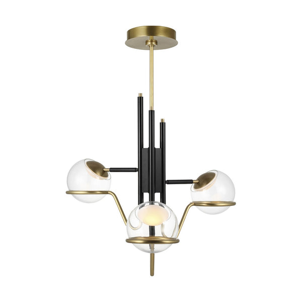 Modern Crosby LED Pendant In Glossy Black/Natural Brass