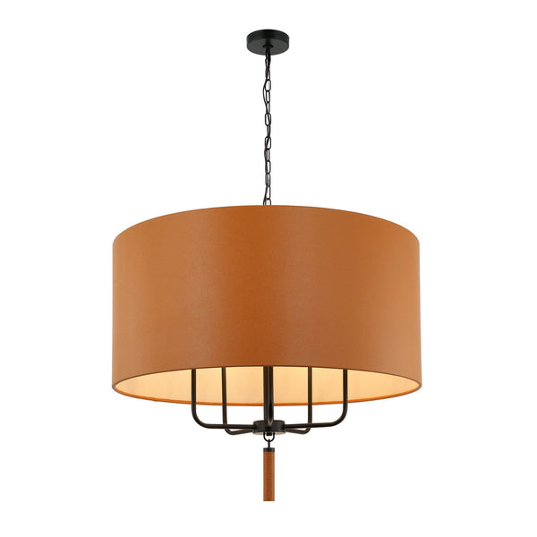 Varaluz Secret Agent Five Light Pendant In Black/Camel Leather