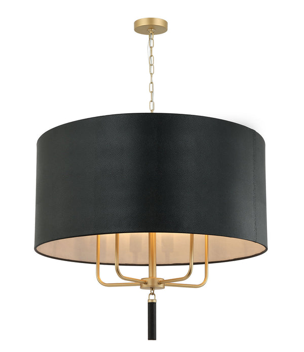 Varaluz Secret Agent Five Light Pendant In Painted Gold/Black Leather