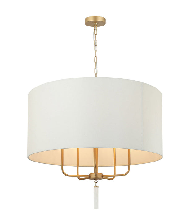 Varaluz Secret Agent Five Light Pendant In Painted Gold/White Leather