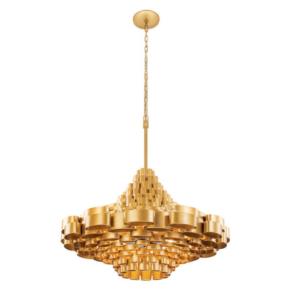 Varaluz Totally Tubular Ten Light Pendant In Antique Gold/Carbon Black