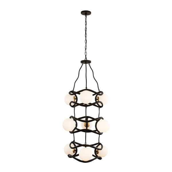 Varaluz Black Betty Nine Light Foyer Pendant In Carbon/French Gold