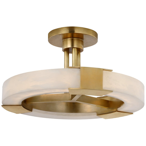 Covet LED Semi-Flush Mount In Antique-Burnished Brass And Alabaster