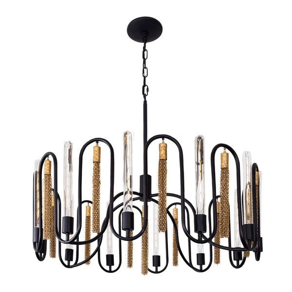 Daisy  12 Light Pendant In Matte Black/Antique Gold