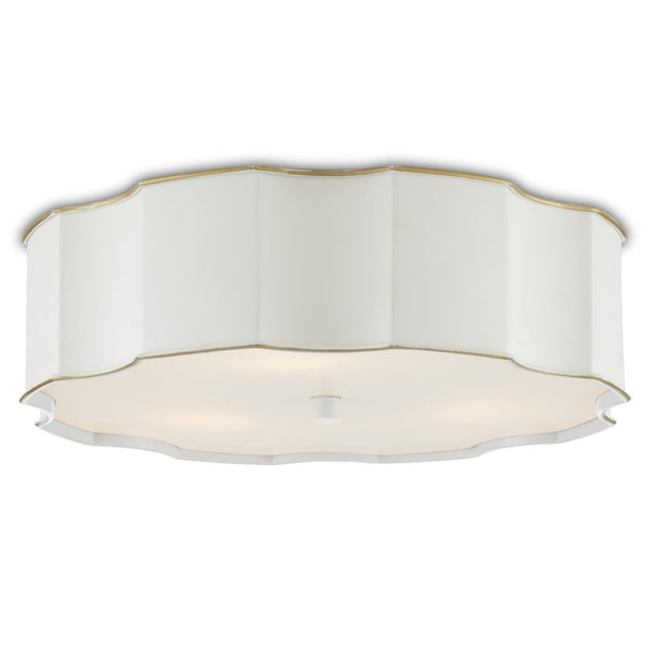 Currey and Company Three Light Flush Mount In Snow White/Gold Highlights