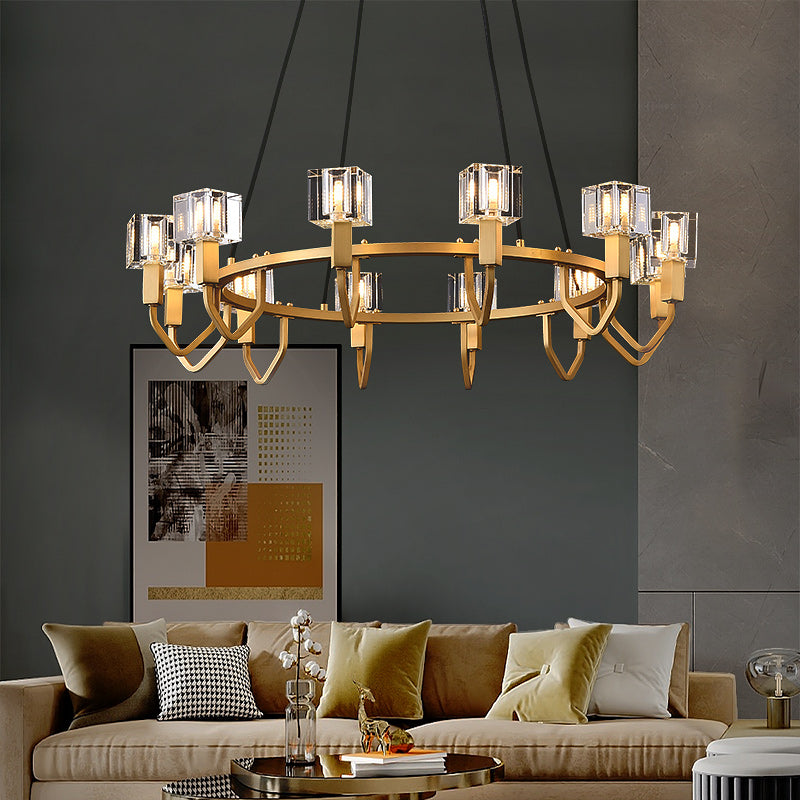 Round Cube Crystal Chandelier 12 Light