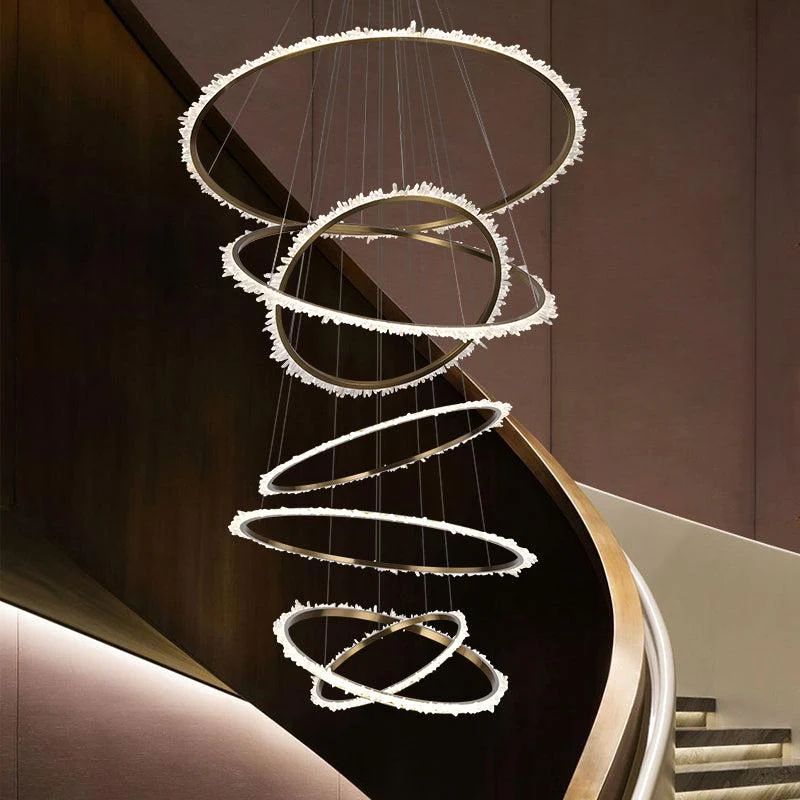 Rock Crystal Multi Rings Chandelier For Staircase