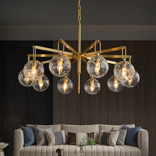 Glass Round Ball Modern Brass Chandelier 10 Lights