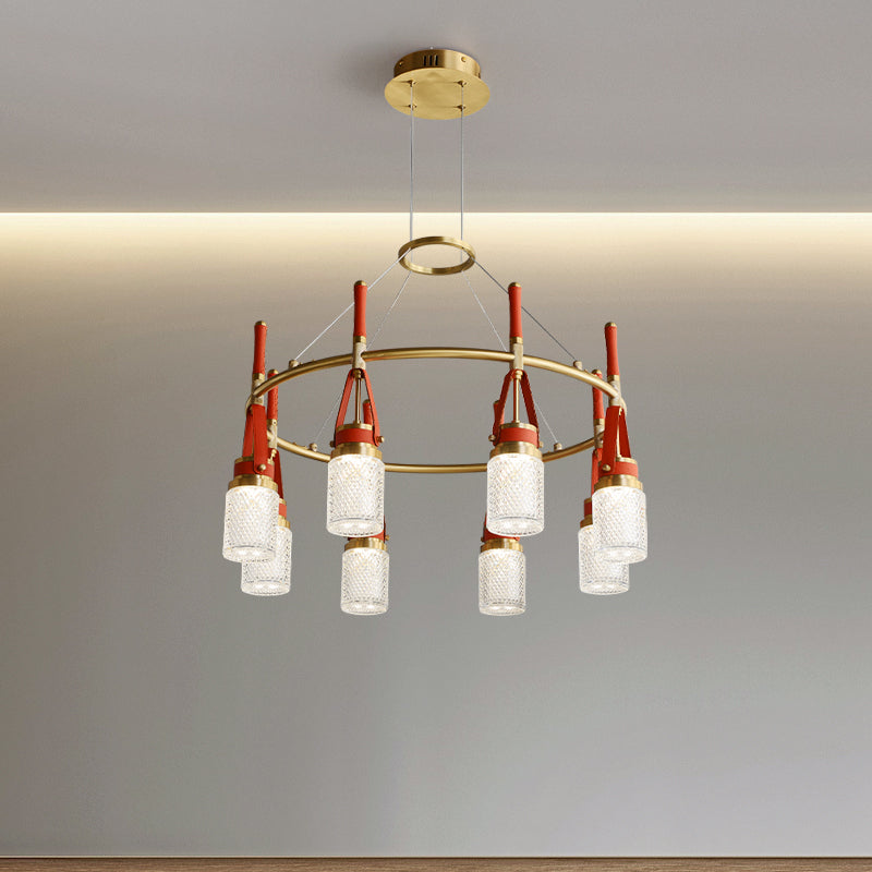 Luxury  Full Copper Red Leather Chandelier