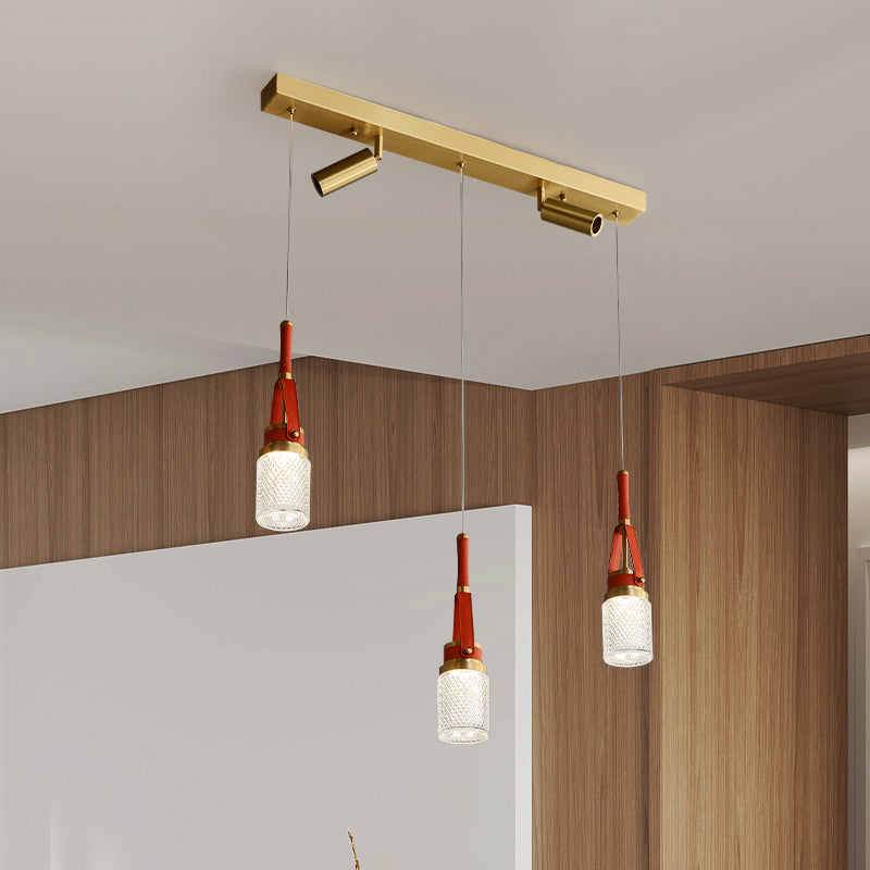 Modern Creative red leather rectangle chandelier