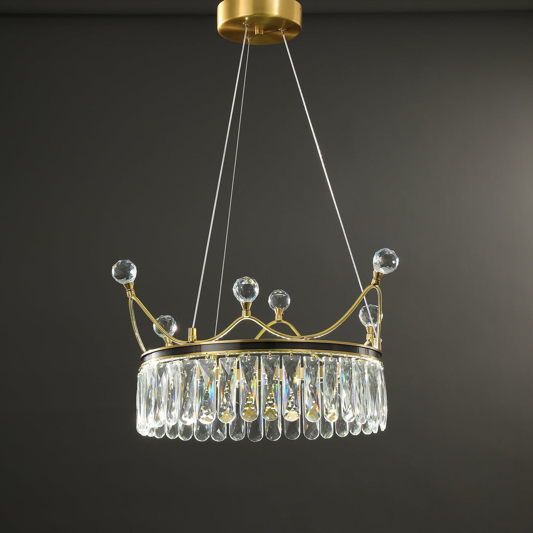 Modern Creative Crown Crystal Round Golden Lamp Body Modern Chandelier