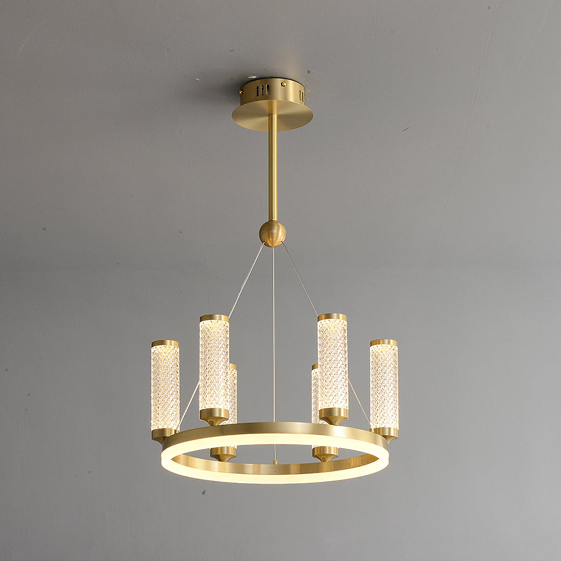 Creative Long Tube Golden Round Crystal Chandelier