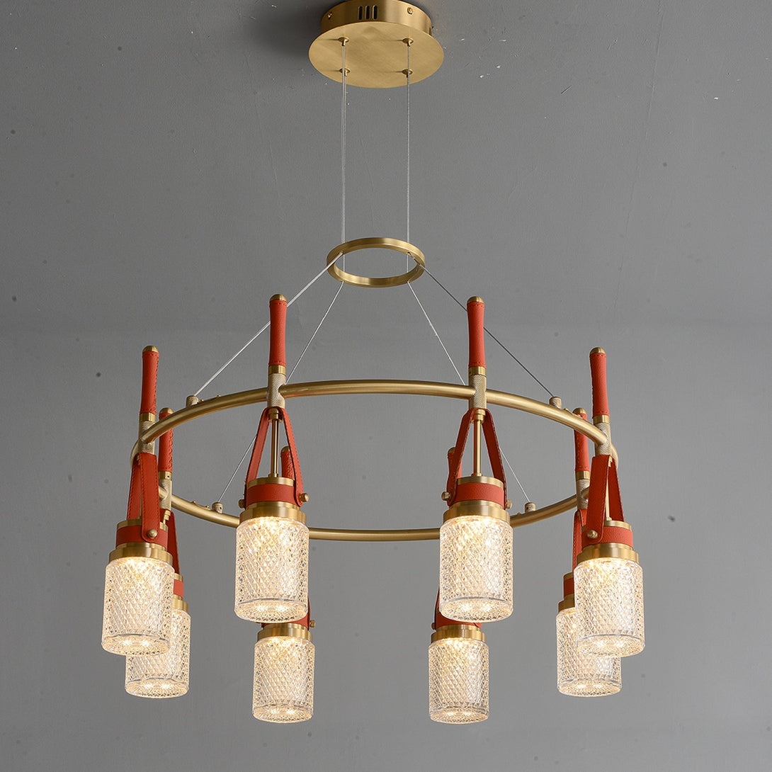 Luxury  Full Copper Red Leather Chandelier