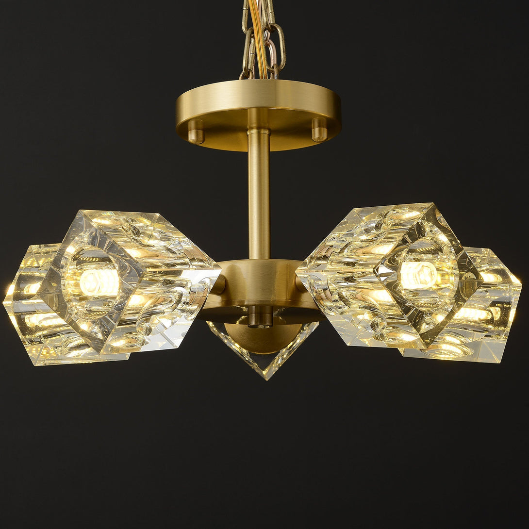 Crystal Square Round Chandelier 5-Lights