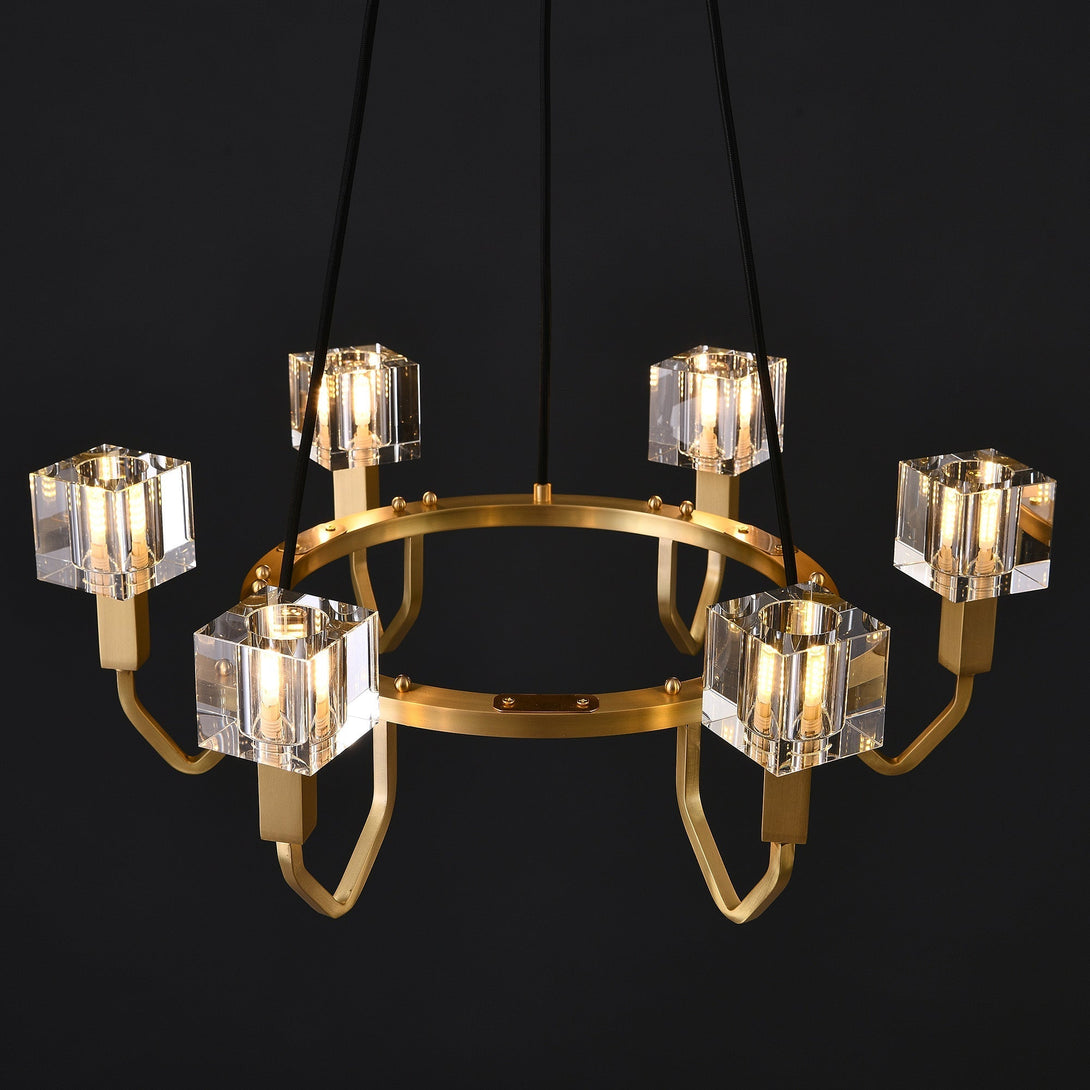 Round Cube Crystal Chandelier 6 Light