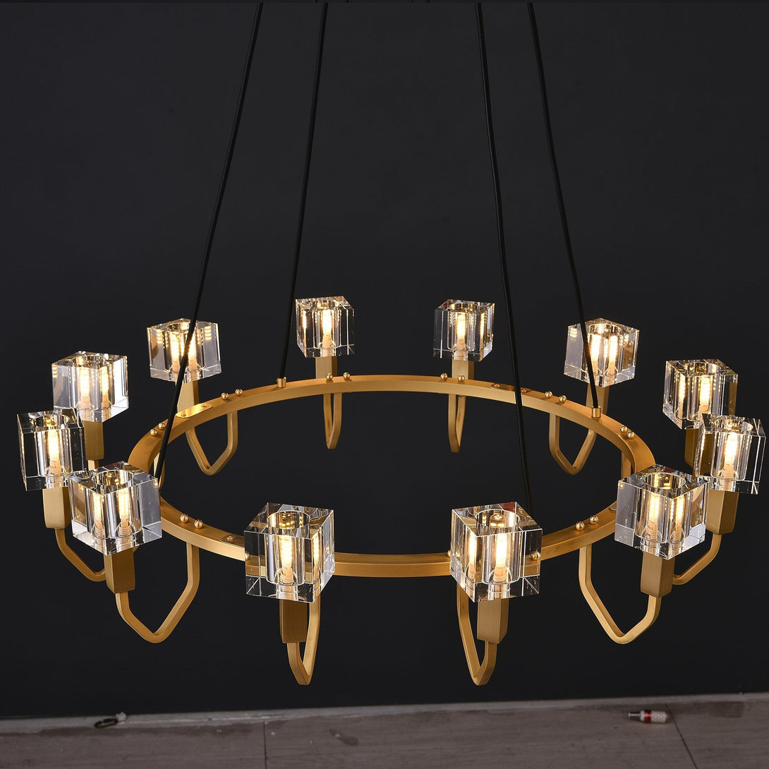 Round Cube Crystal Chandelier 12 Light