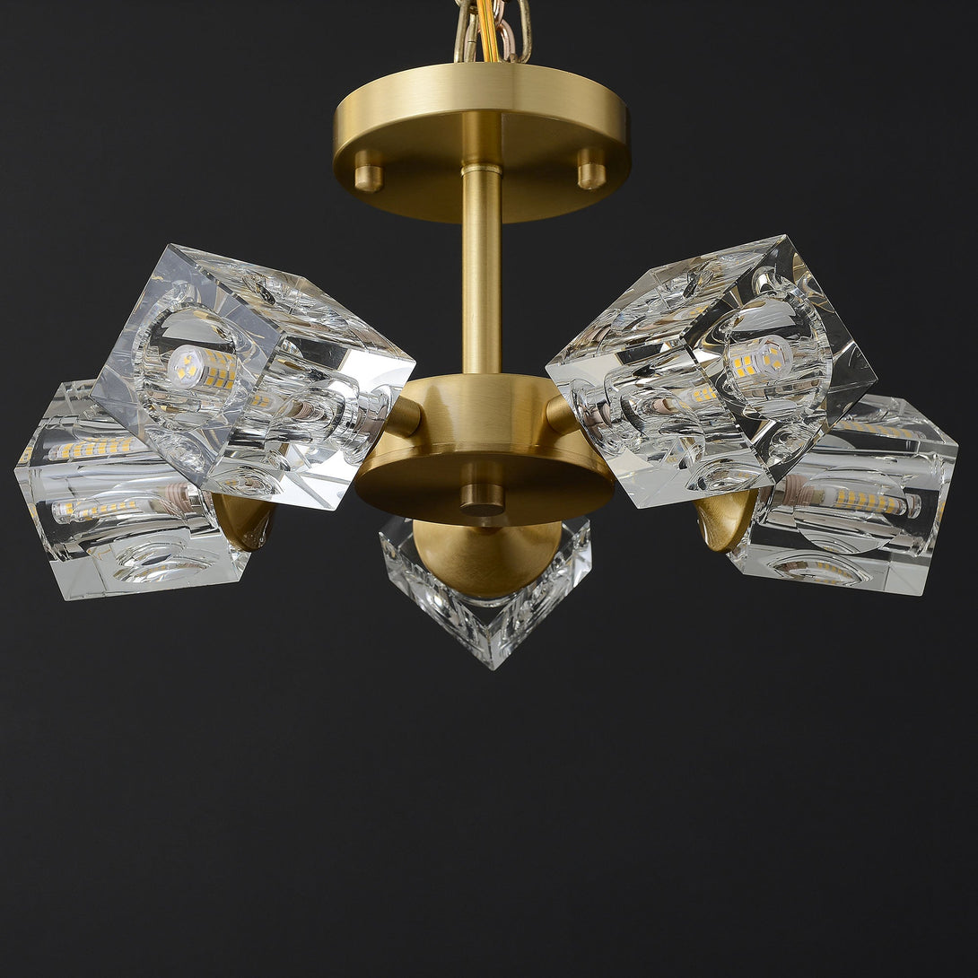 Crystal Square Round Chandelier 5-Lights