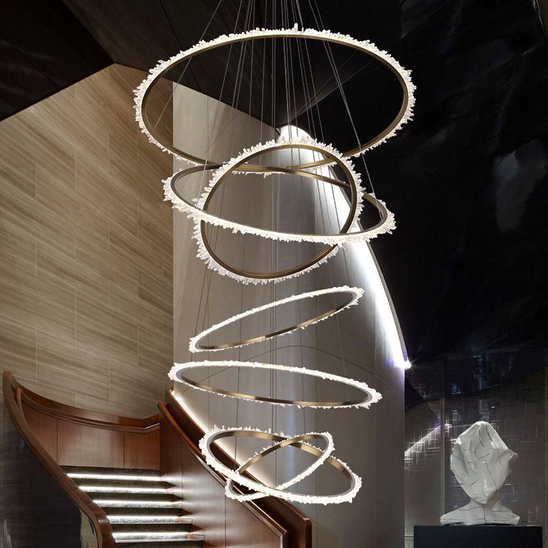 Rock Crystal Multi Rings Chandelier For Staircase