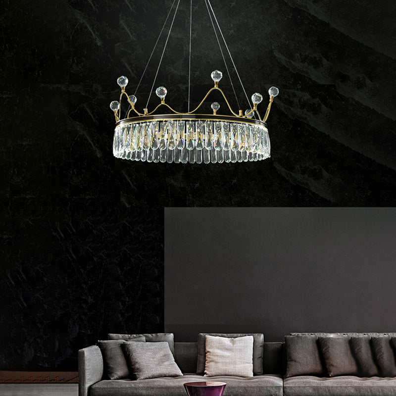 Modern Creative Crown Crystal Round Golden Lamp Body Modern Chandelier