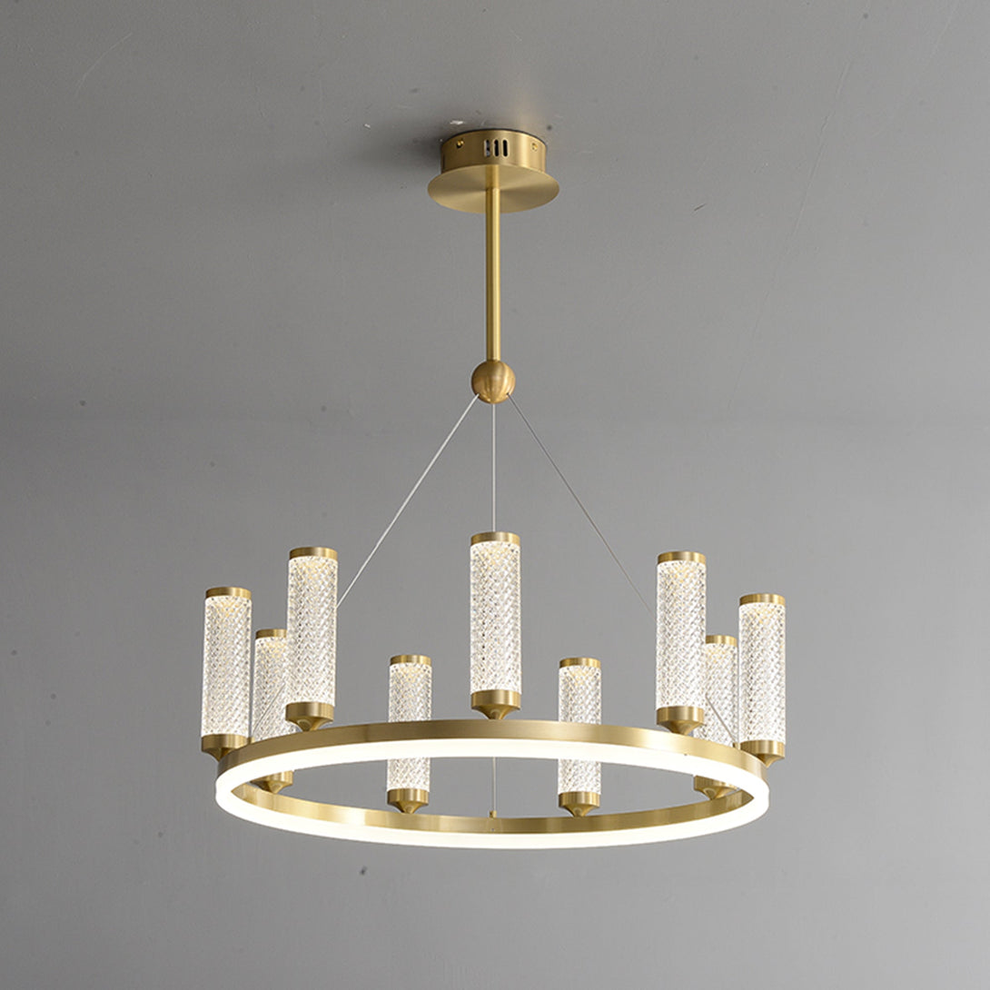 Creative Long Tube Golden Round Crystal Chandelier