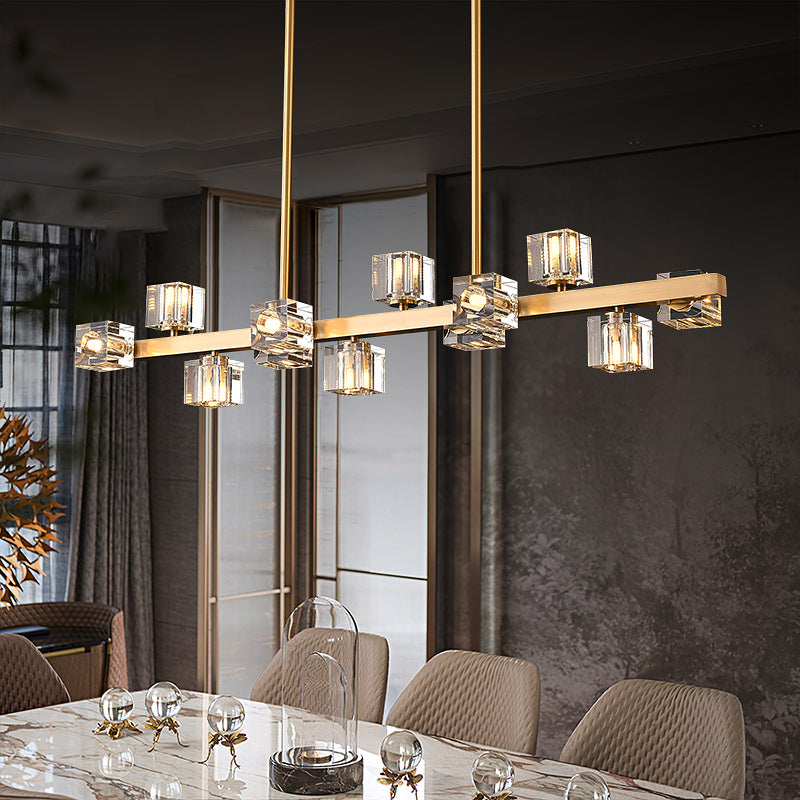 Line Cube Crystal Chandelier