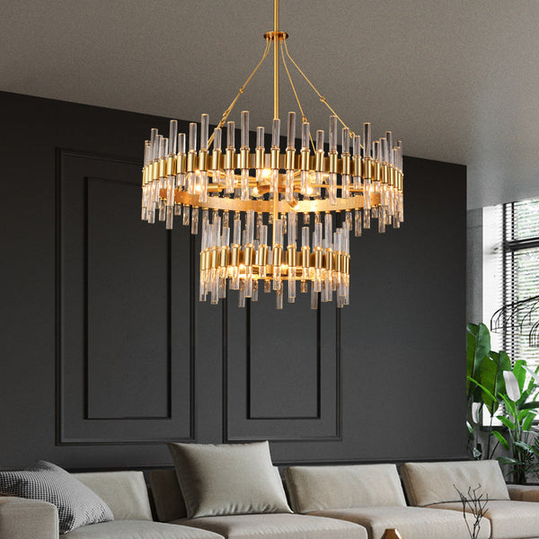 Double Layer Brass Glass Chandelier Lighting