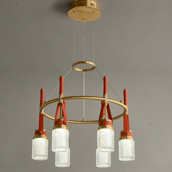 Luxury  Full Copper Red Leather Chandelier