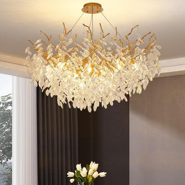 Crystal Branch Round Chandelier Gold