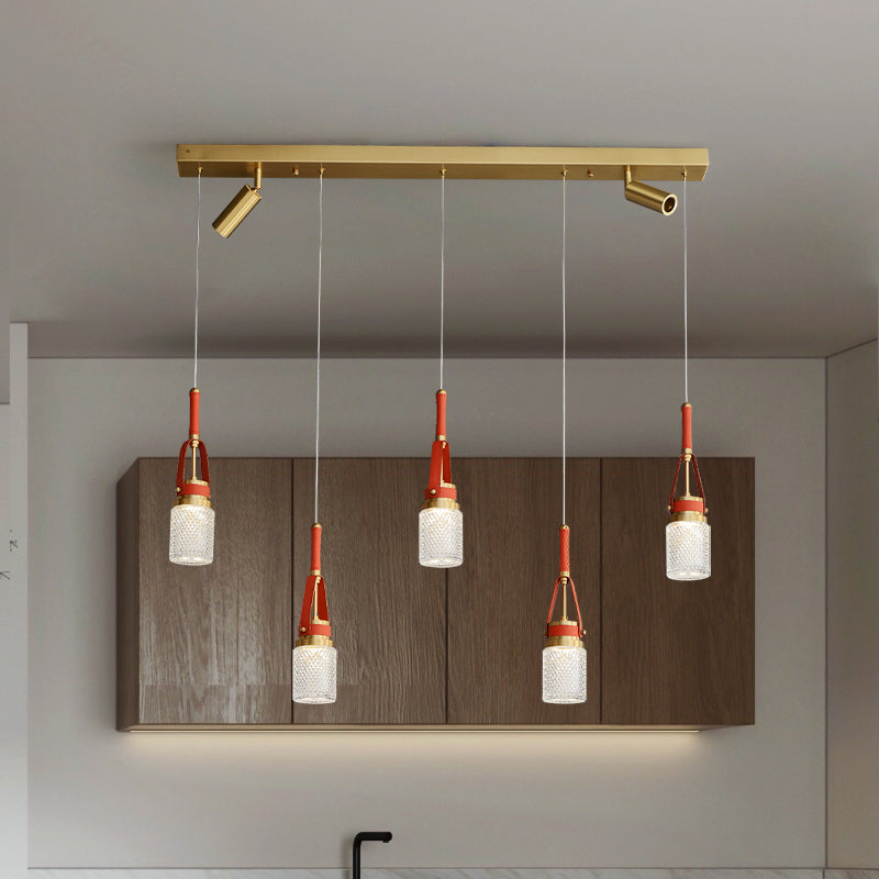 Modern Creative red leather rectangle chandelier