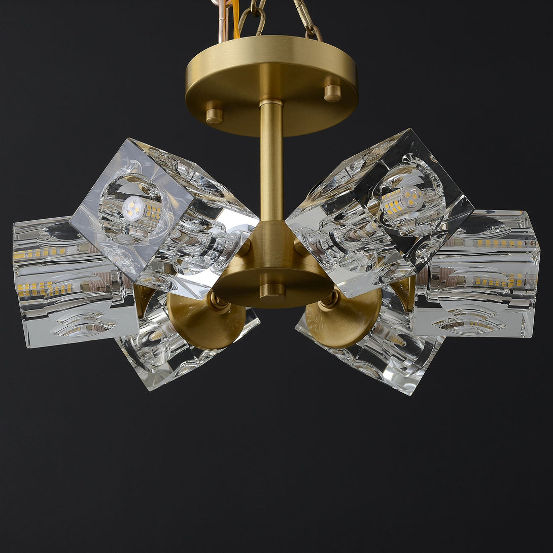 Crystal Square Round Chandelier 6-Lights