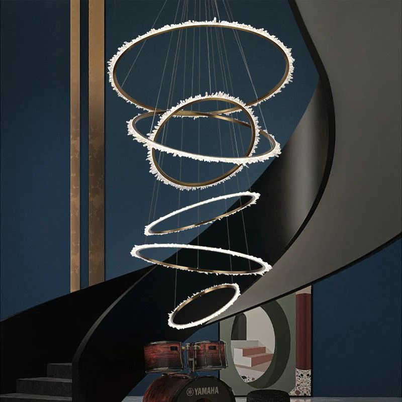 Rock Crystal Multi Rings Chandelier For Staircase