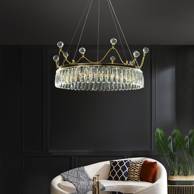 Modern Creative Crown Crystal Round Golden Lamp Body Modern Chandelier