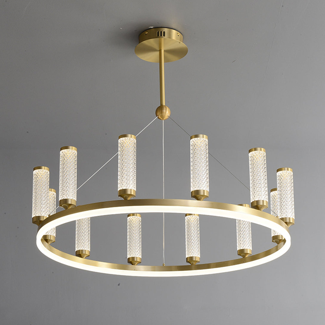 Creative Long Tube Golden Round Crystal Chandelier