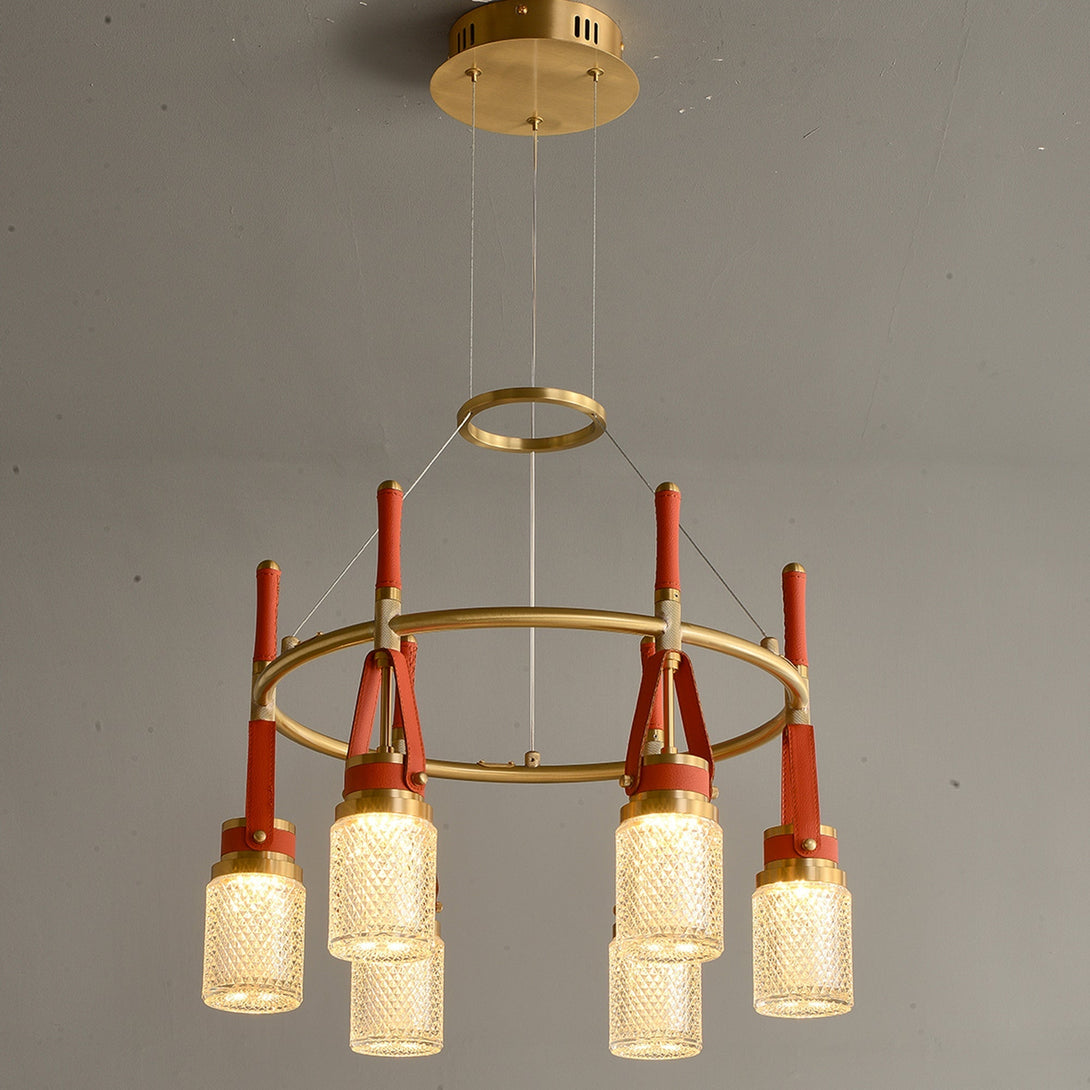 Luxury  Full Copper Red Leather Chandelier