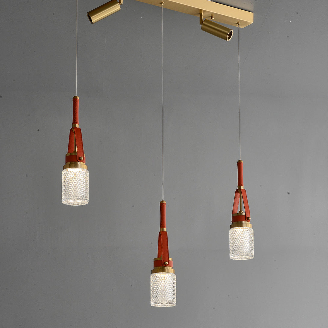 Modern Creative red leather rectangle chandelier