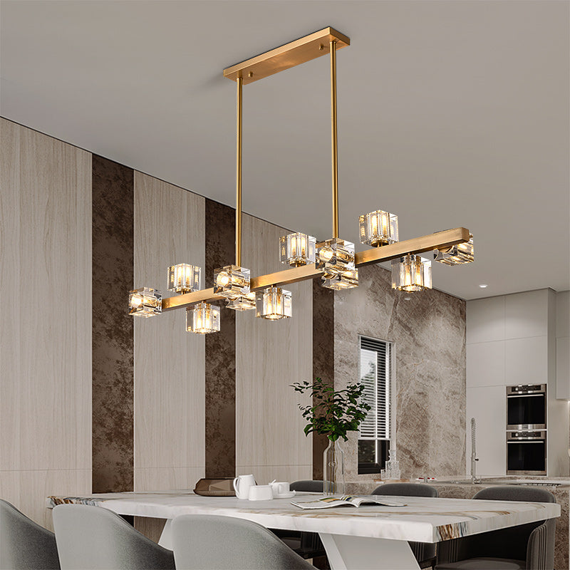 Line Cube Crystal Chandelier