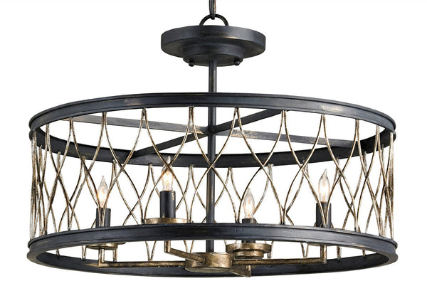 Currey and Company Crisscross Four Light Pendant In French Black/Pyrite Bronze