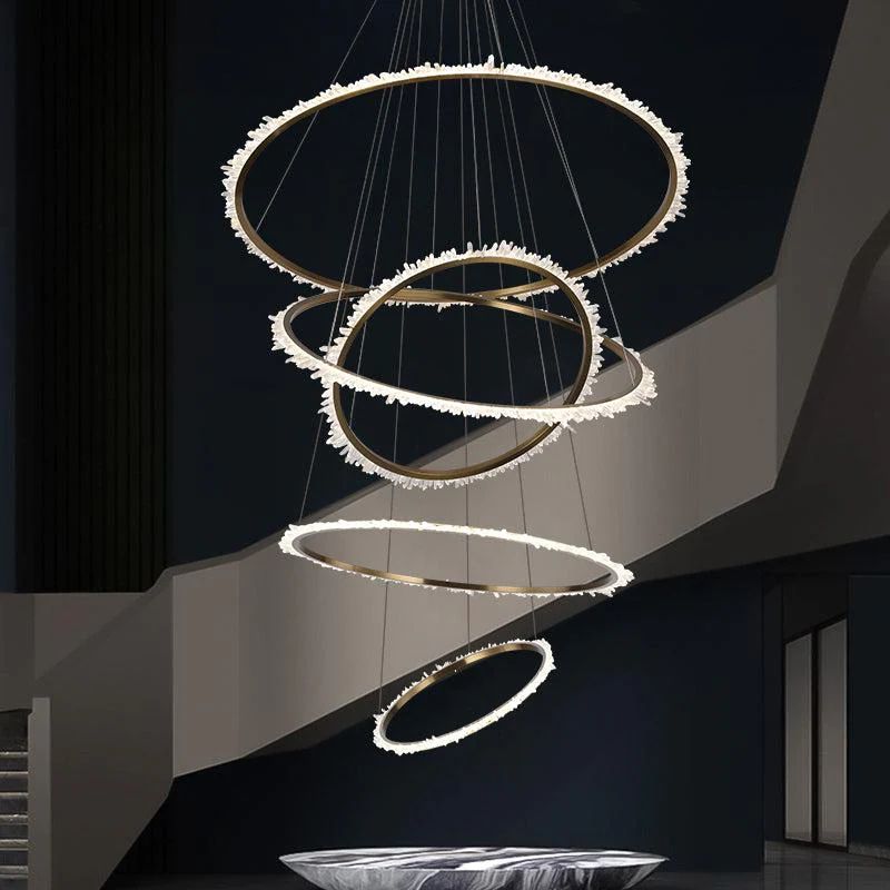 Rock Crystal Multi Rings Chandelier For Staircase