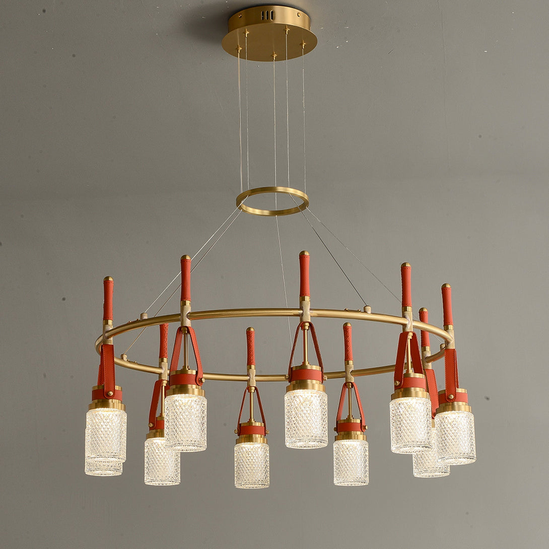 Luxury  Full Copper Red Leather Chandelier