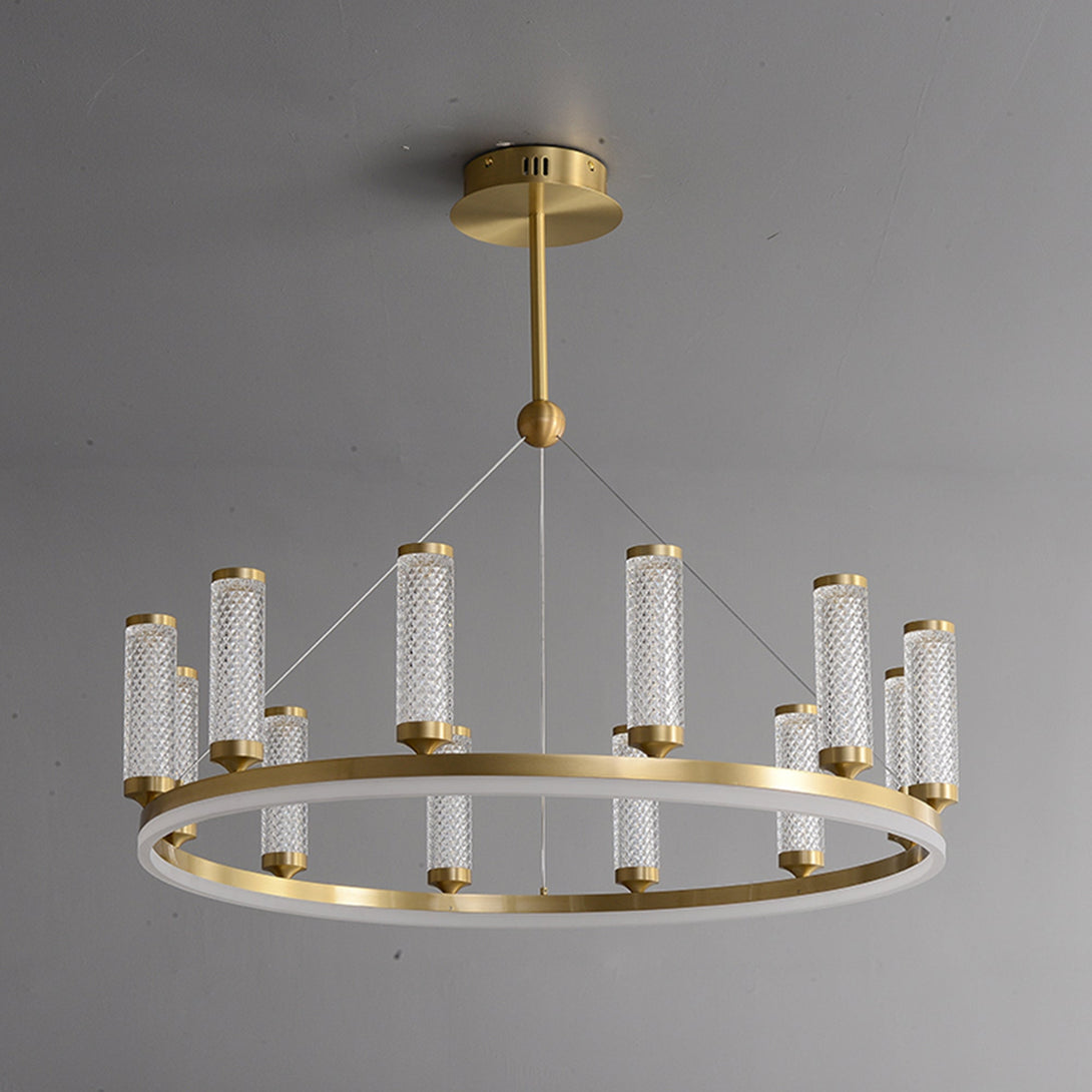 Creative Long Tube Golden Round Crystal Chandelier