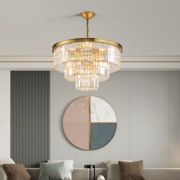 Triple Crystal Chandelier Brass